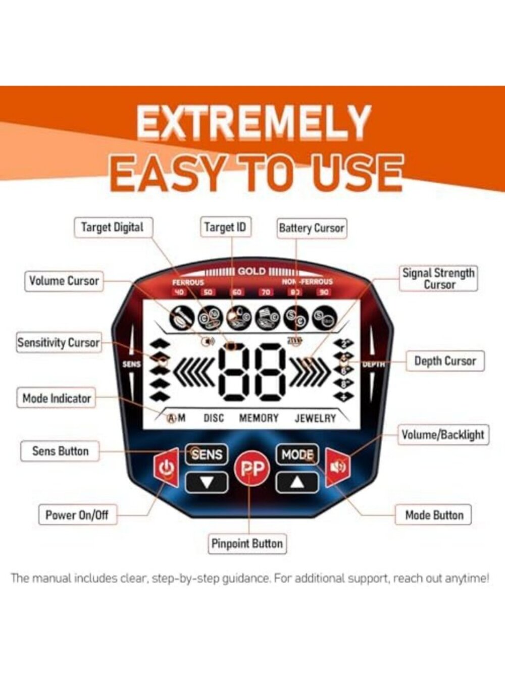 Professional Metal Detector for Adults, Waterproof 10" Coil, LCD Display, 5 - Picture 4 of 6